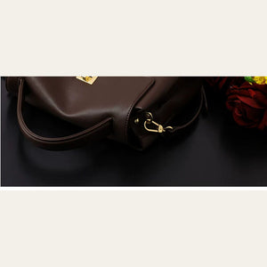 VINEY Chocolate Structured Tote and Crossbody Bag in chocolate, hardware closeup