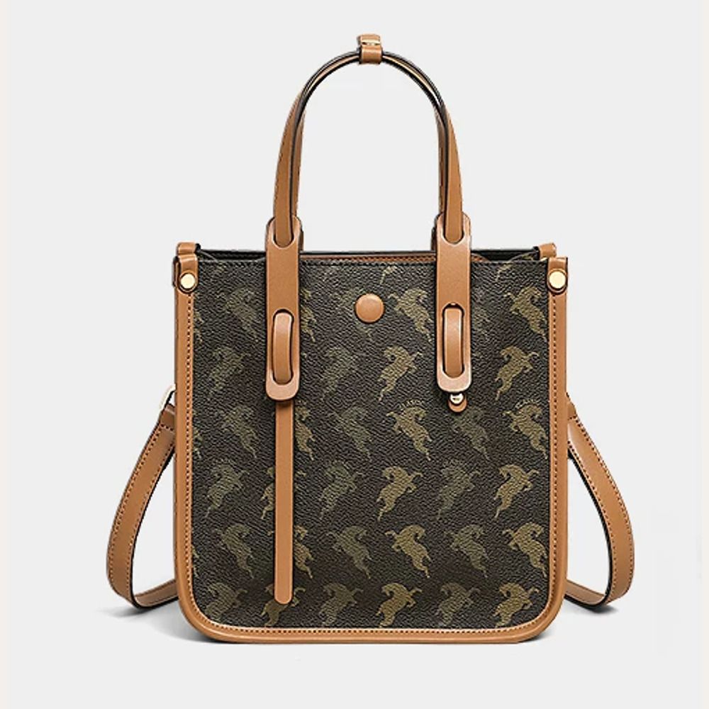 VINEY Cocoa Printed Convertible Tote Bag in cocoa, front view