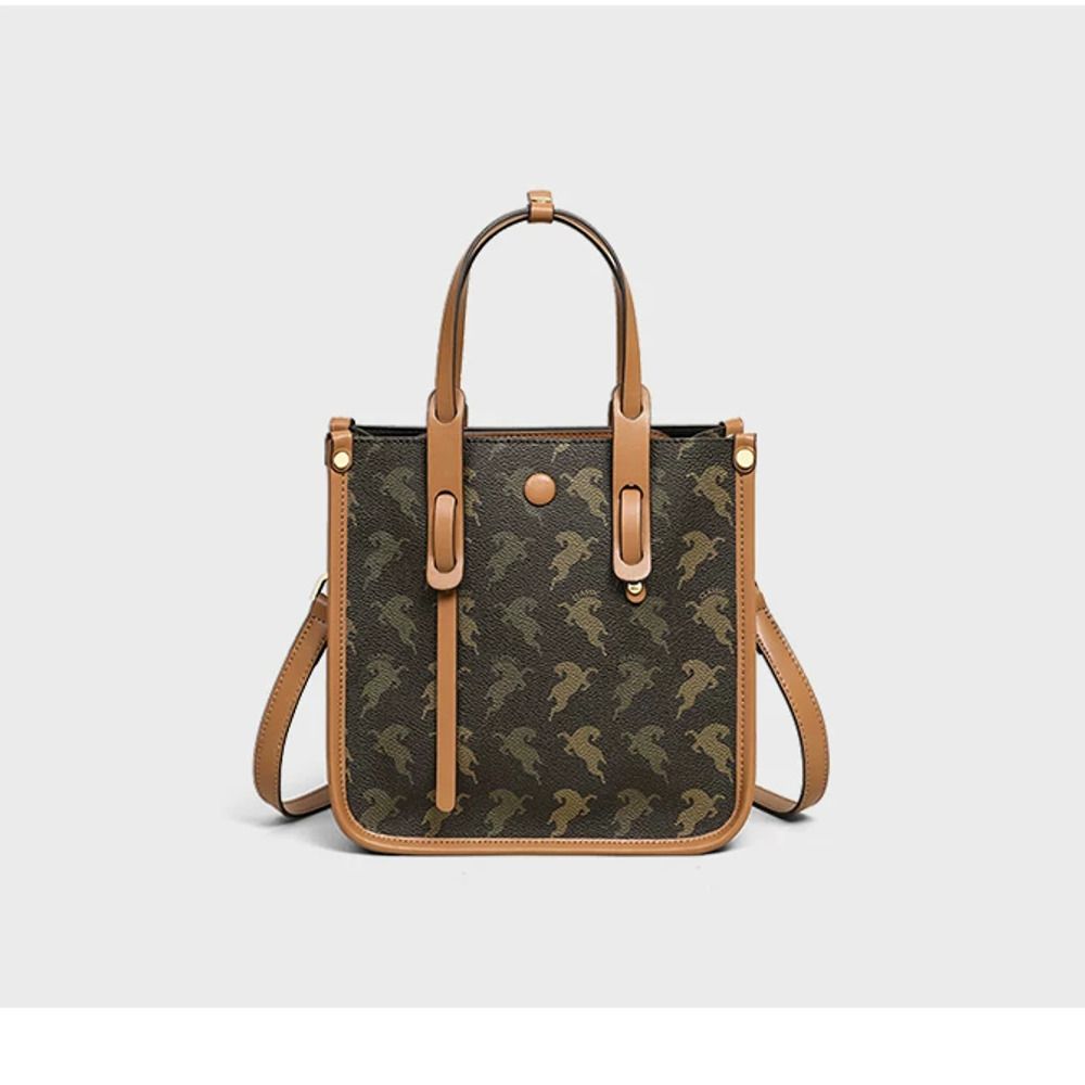 VINEY Cocoa Printed Convertible Tote Bag in cocoa, studio front