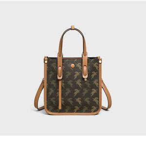 VINEY Cocoa Printed Convertible Tote Bag in cocoa, studio front