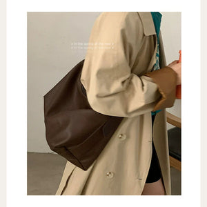 VINEY Coffee Brown Leather Shoulder Tote Bag in coffee brown, lifestyle view