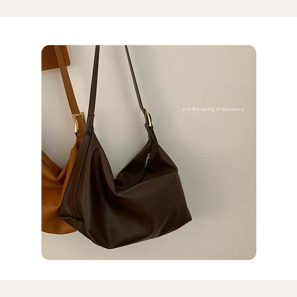 VINEY Coffee Brown Leather Shoulder Tote Bag in coffee brown, studio view
