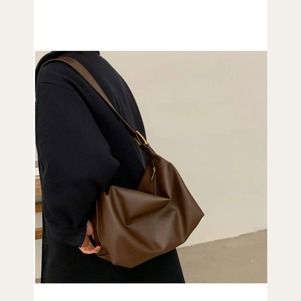 VINEY Coffee Brown Leather Shoulder Tote Bag in coffee brown, profile