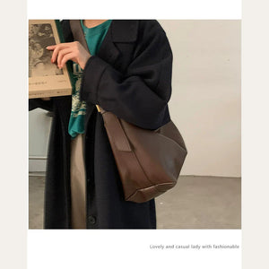 VINEY Coffee Brown Leather Shoulder Tote Bag in coffee brown, side view