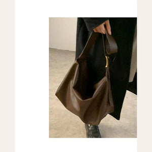 VINEY Coffee Brown Leather Shoulder Tote Bag in coffee brown, open top