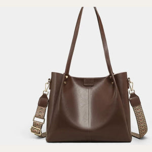VINEY Coffee Leather Convertible Tote Bag in coffee, front view
