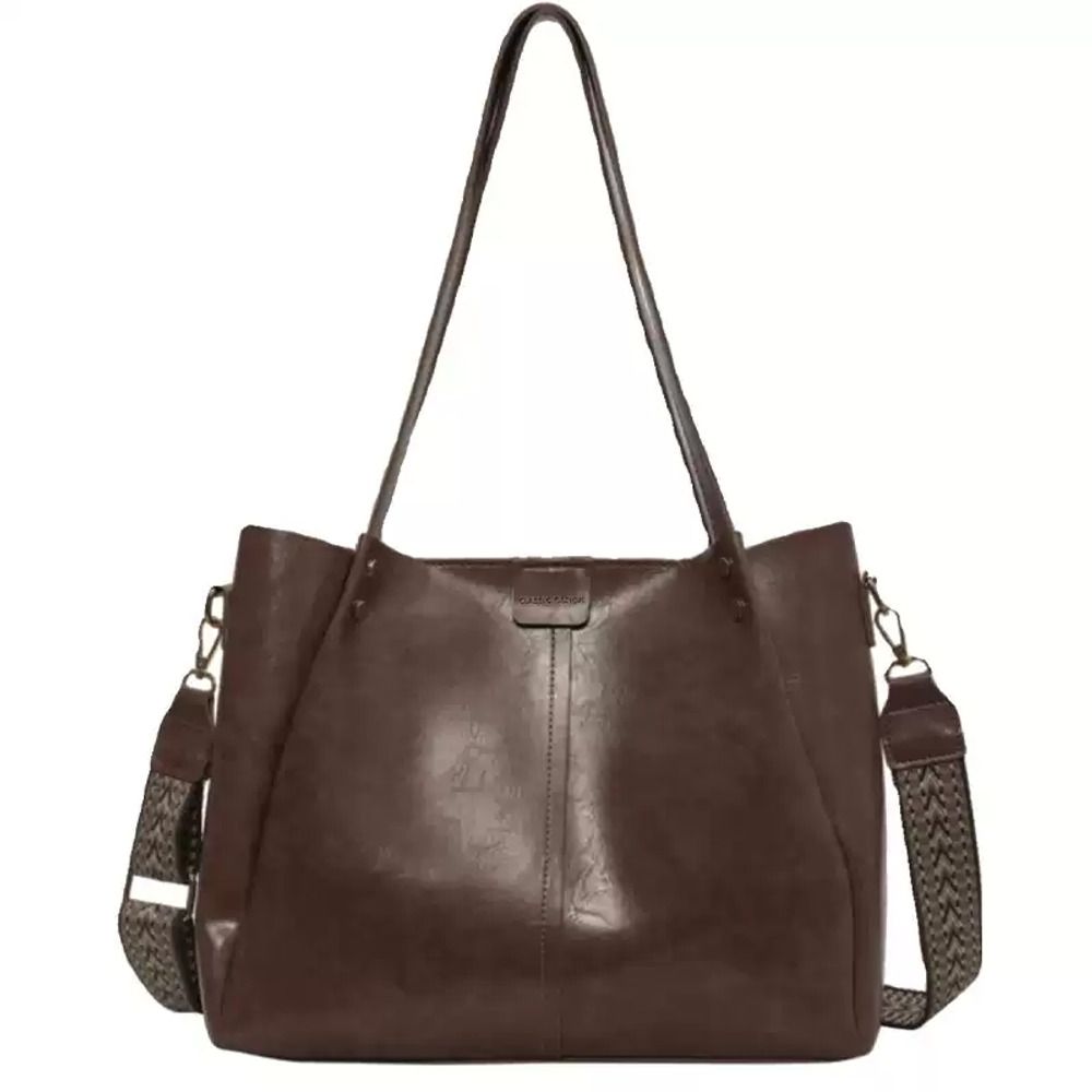 VINEY Coffee Leather Convertible Tote Bag in coffee, studio back