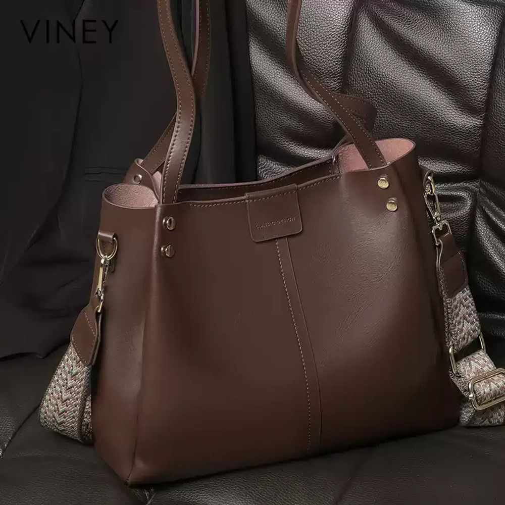 VINEY Coffee Leather Convertible Tote Bag in coffee, lifestyle view