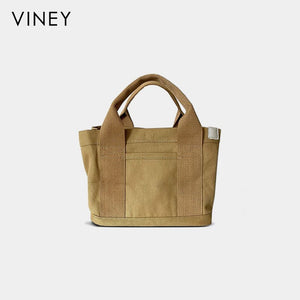 VINEY Compact Canvas Lunch Tote Bag in khaki, studio front