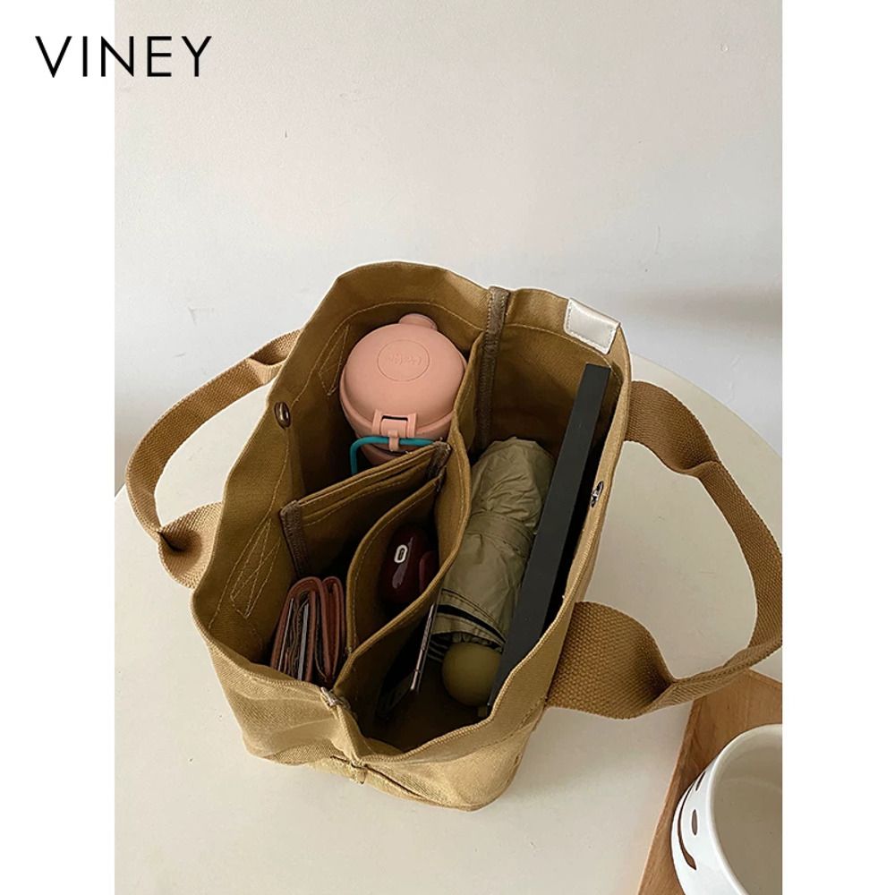VINEY Compact Canvas Lunch Tote Bag, organized interior