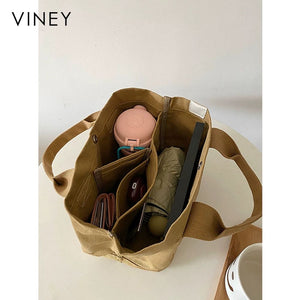 VINEY Compact Canvas Lunch Tote Bag, organized interior