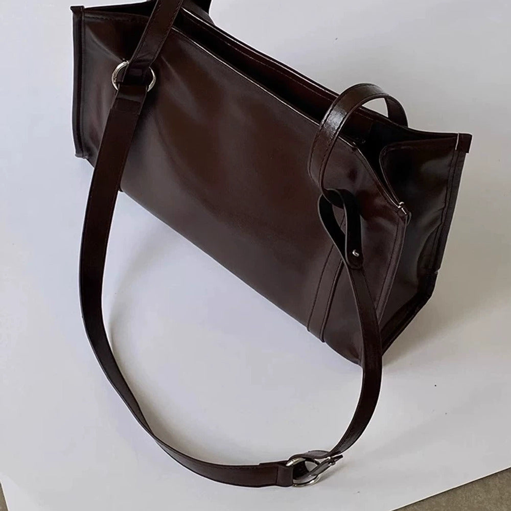 VINEY Glossy Leather Commuter Tote and Crossbody Bag, side profile