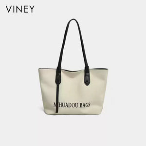 VINEY Ivory Canvas Commuter Tote Bag in ivory, front view