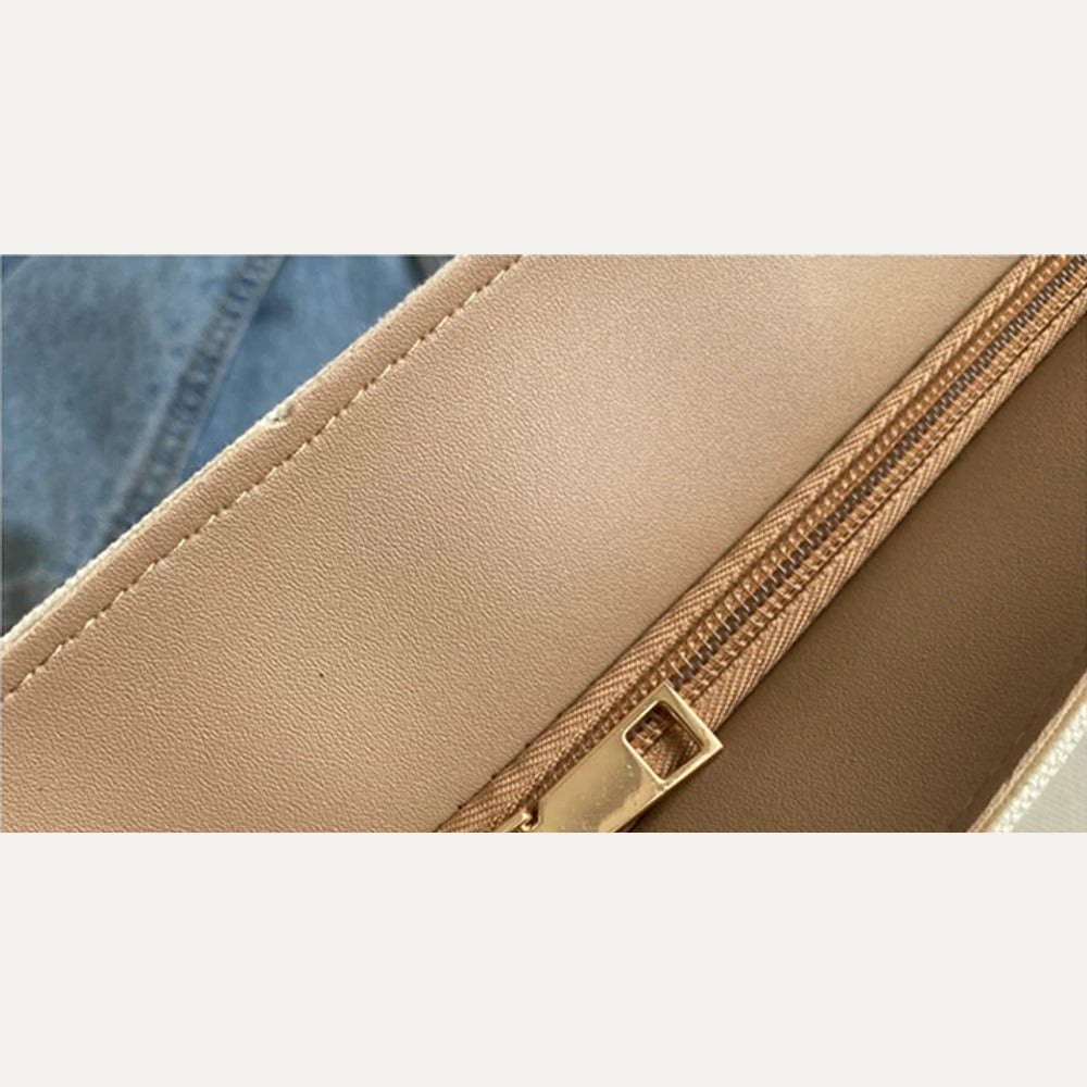 VINEY Ivory Canvas Commuter Tote Bag in ivory, zipper