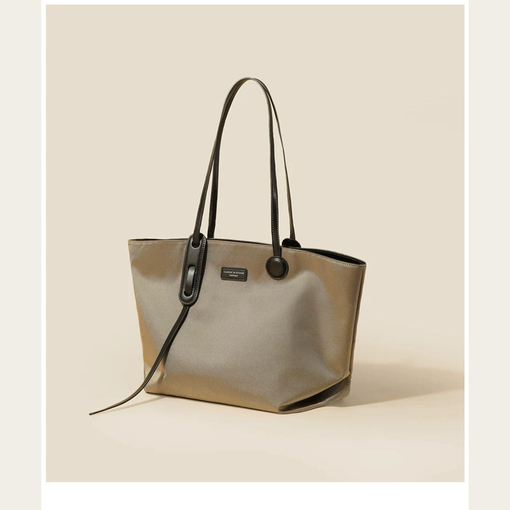 VINEY Khaki Canvas Tote and Crossbody Pouch Set in khaki, studio view