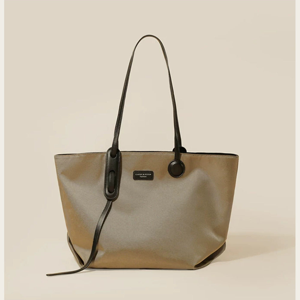 VINEY Khaki Canvas Tote and Crossbody Pouch Set in khaki, front profile