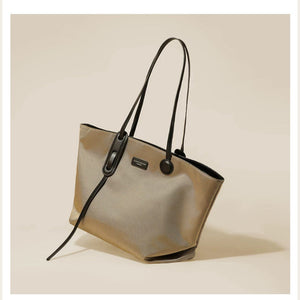 VINEY Khaki Canvas Tote and Crossbody Pouch Set in khaki, angle profile