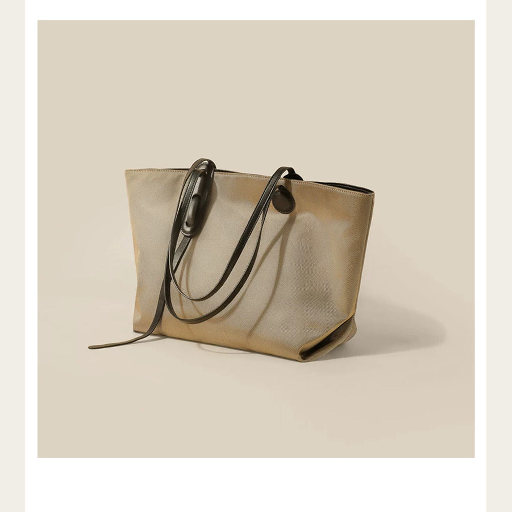 VINEY Khaki Canvas Tote and Crossbody Pouch Set in khaki, back profile