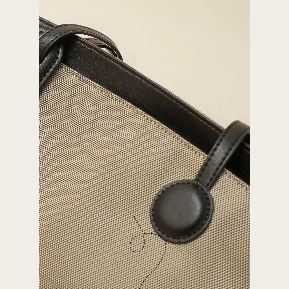 VINEY Khaki Canvas Tote and Crossbody Pouch Set in khaki, material detail