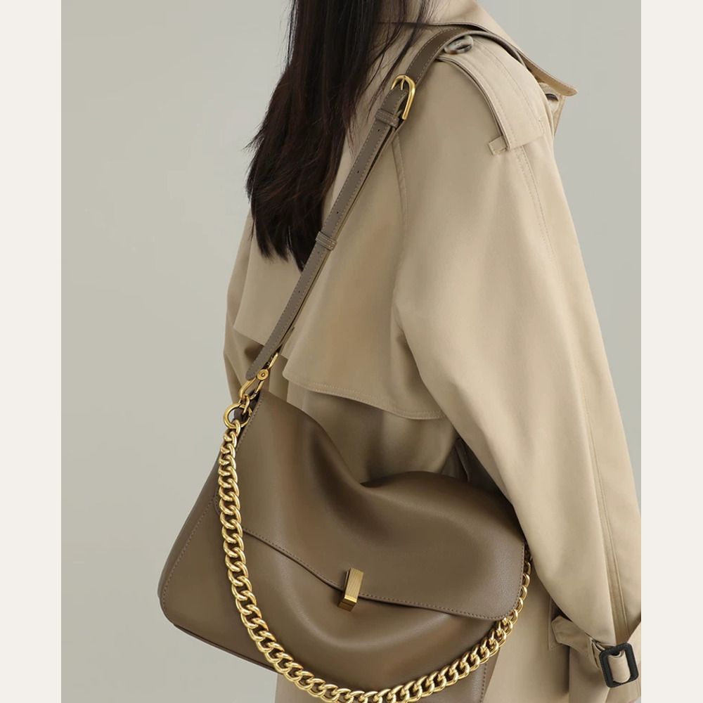 VINEY Khaki Chain Hobo Tote Bag in khaki, chain shoulder