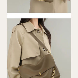 VINEY Khaki Chain Hobo Tote Bag in khaki, crossbody carry