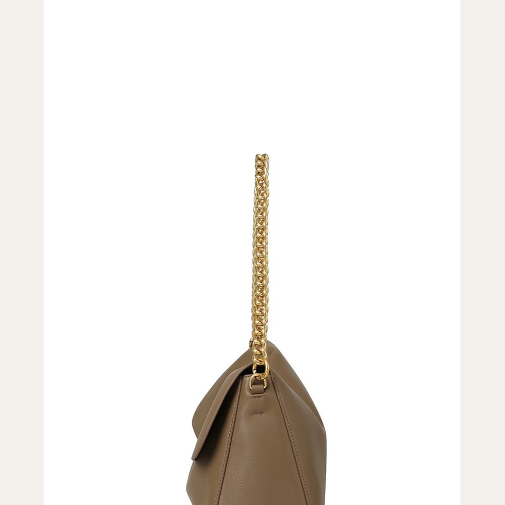 VINEY Khaki Chain Hobo Tote Bag in khaki, side profile