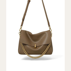 VINEY Khaki Chain Hobo Tote Bag in khaki, long strap carry