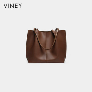 VINEY Large Leather Commuter Tote Bag in coffee brown