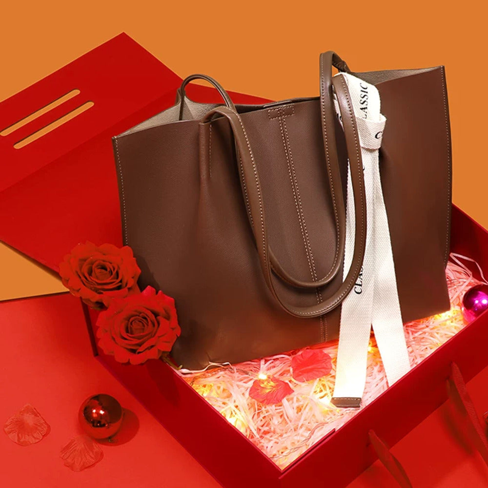 VINEY Large Leather Commuter Tote Bag, gift box