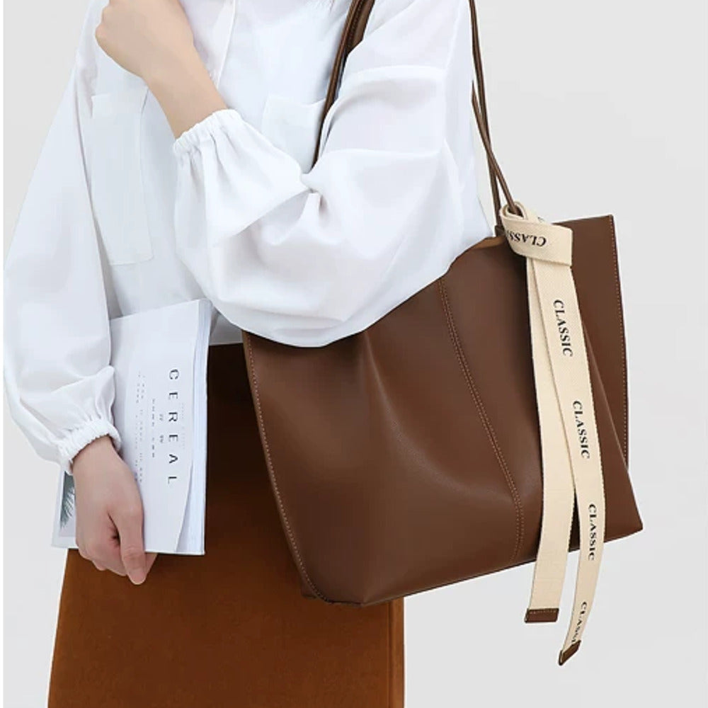 VINEY Large Leather Commuter Tote Bag, workday