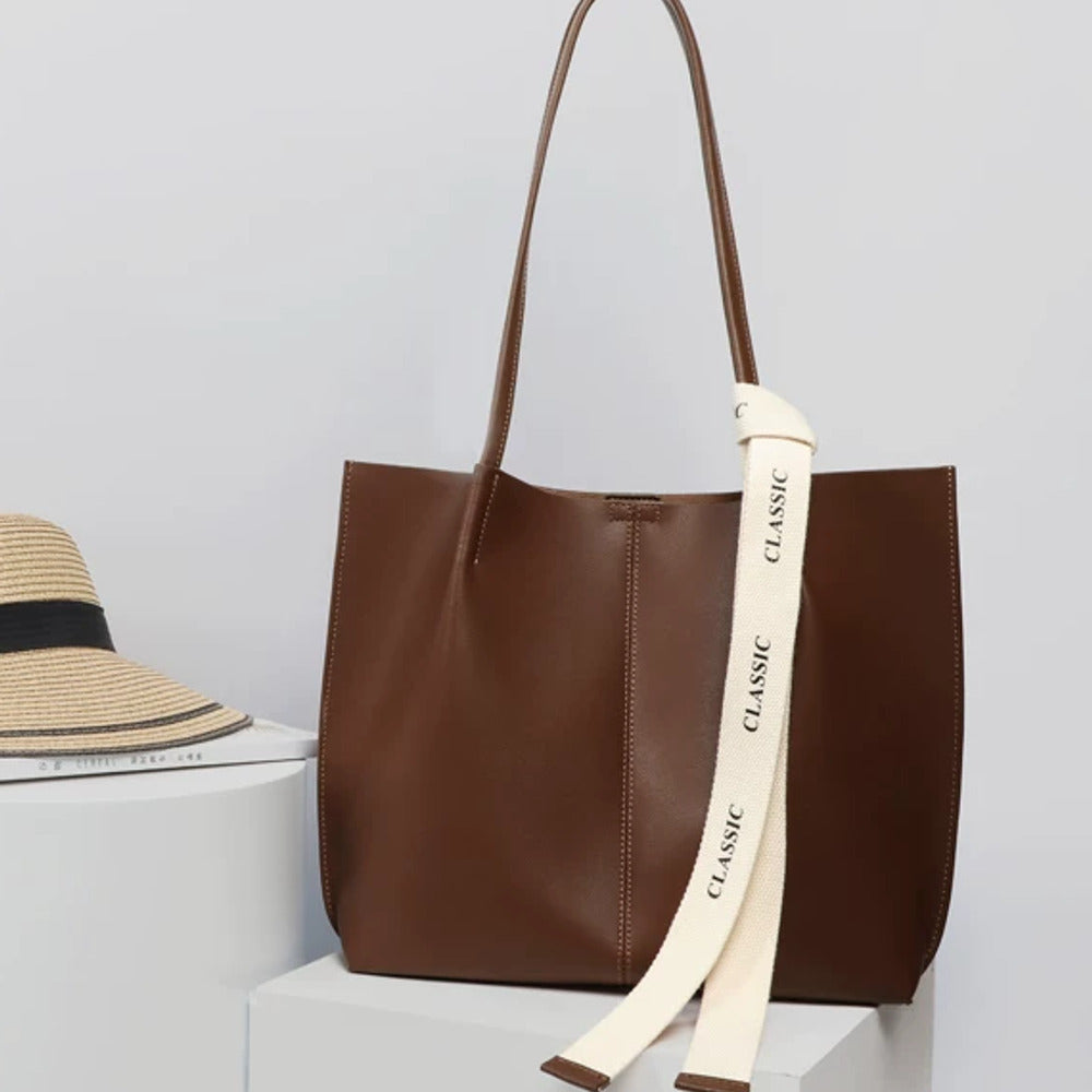 VINEY Large Leather Commuter Tote Bag, still life