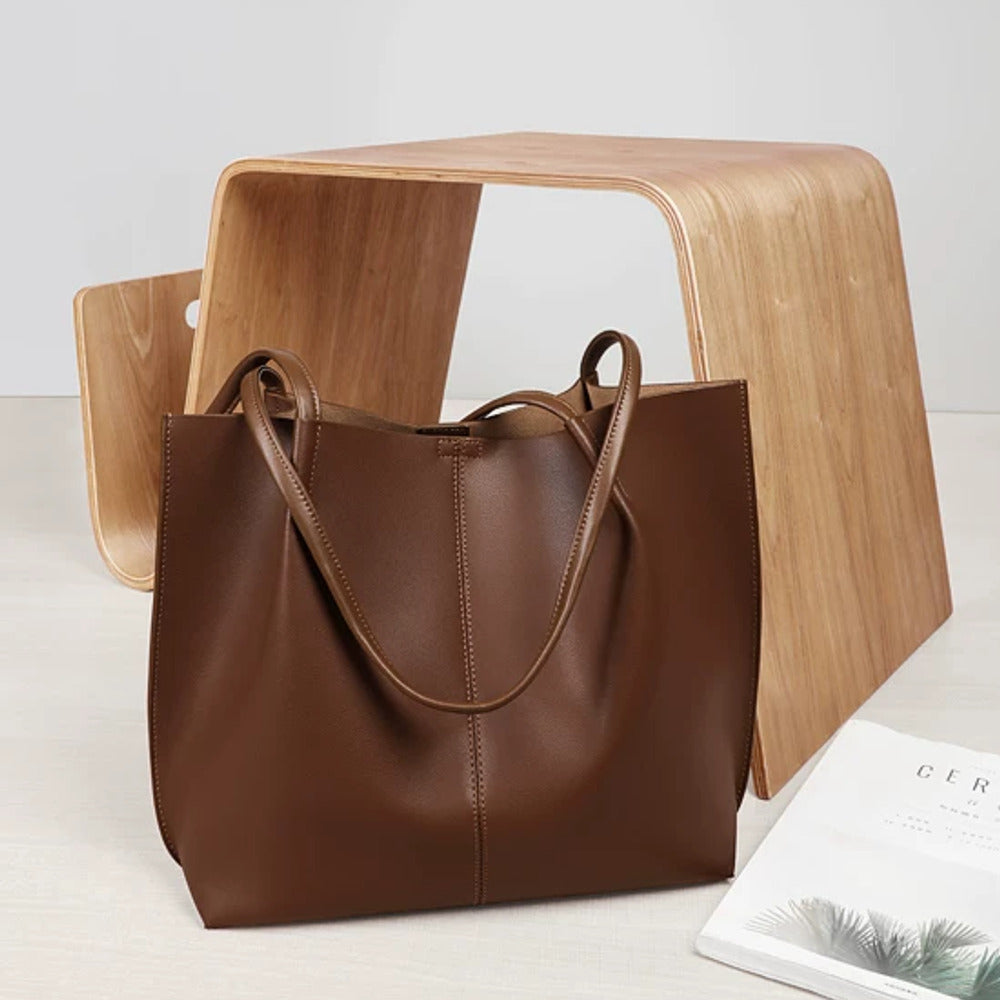 VINEY Large Leather Commuter Tote Bag, side view