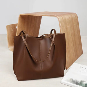 VINEY Large Leather Commuter Tote Bag, side view