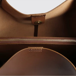 VINEY Large Leather Commuter Tote Bag, zippered pocket