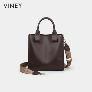 VINEY Leather Bucket Tote and Crossbody Bag in coffee