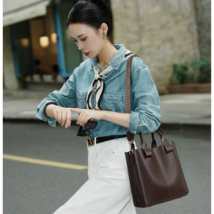 VINEY Leather Bucket Tote and Crossbody Bag, crossbody carry