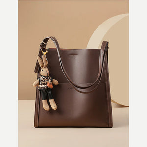 VINEY Leather Bucket Tote Bag with Rabbit Charm, studio view