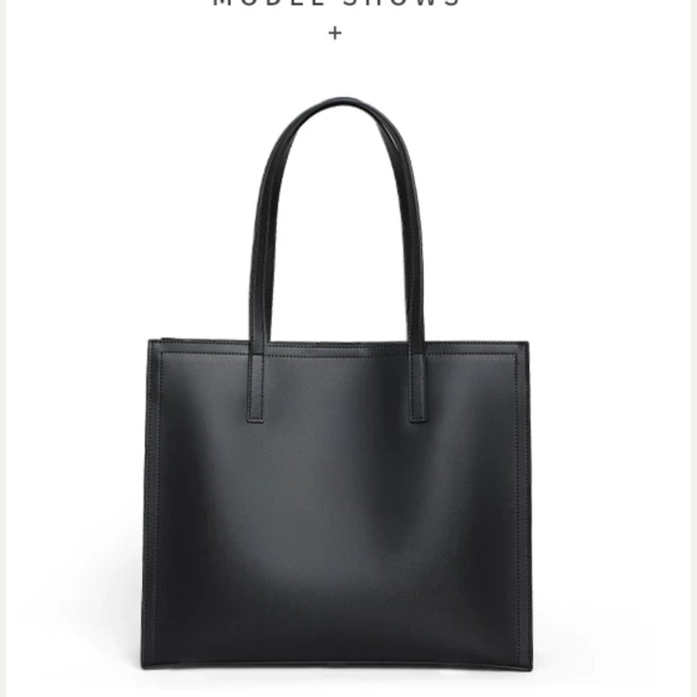 VINEY Leather Commuter Tote Bag in Black