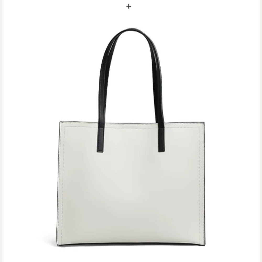 VINEY Leather Commuter Tote Bag in Gray and White with Black Trim