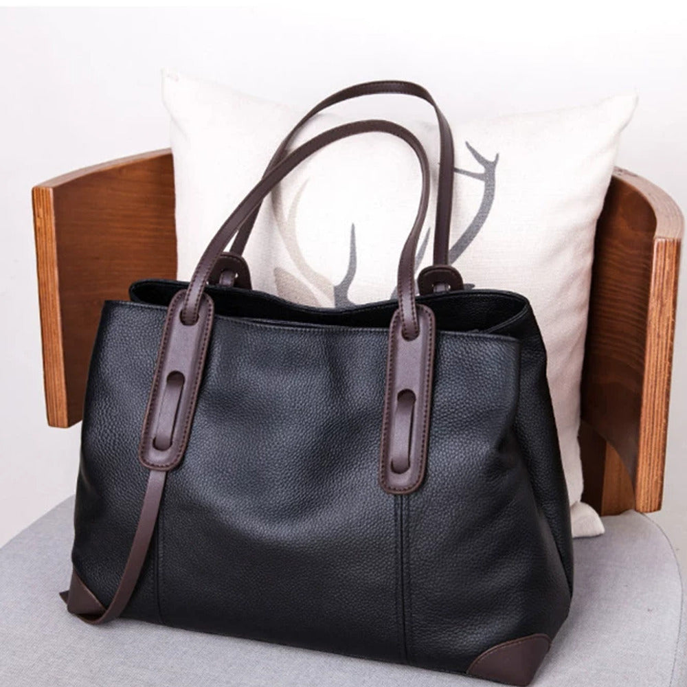 VINEY Large Leather Commuter Tote Bag