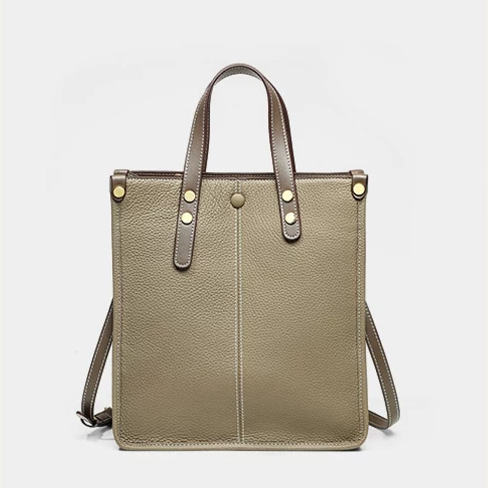 VINEY Leather Convertible Bucket Tote Bag in gray, elephant front