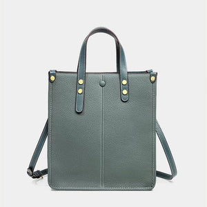 VINEY Leather Convertible Bucket Tote Bag in almond green, front view
