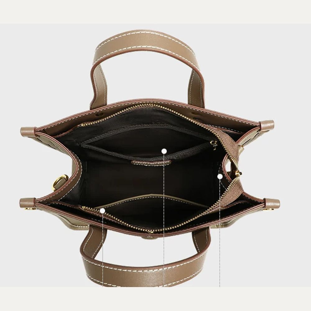 VINEY Leather Convertible Bucket Tote Bag, organized interior