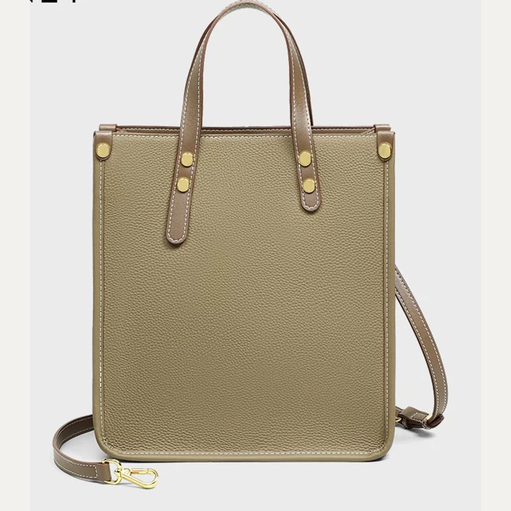 VINEY Leather Convertible Bucket Tote Bag, full front with strap