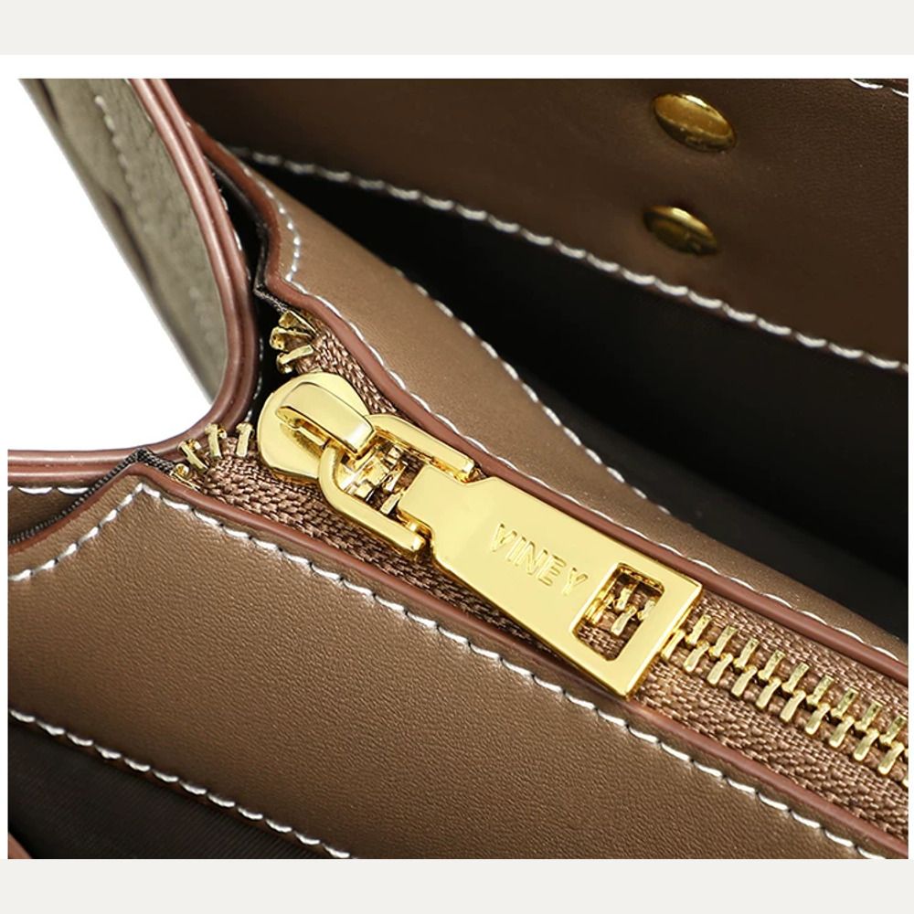VINEY Leather Convertible Bucket Tote Bag, zipper detail