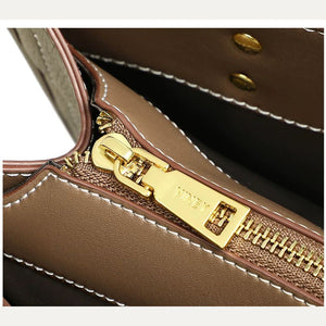 VINEY Leather Convertible Bucket Tote Bag, zipper detail