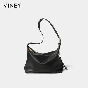 VINEY Genuine Leather Hobo Tote and Shoulder Bag in black