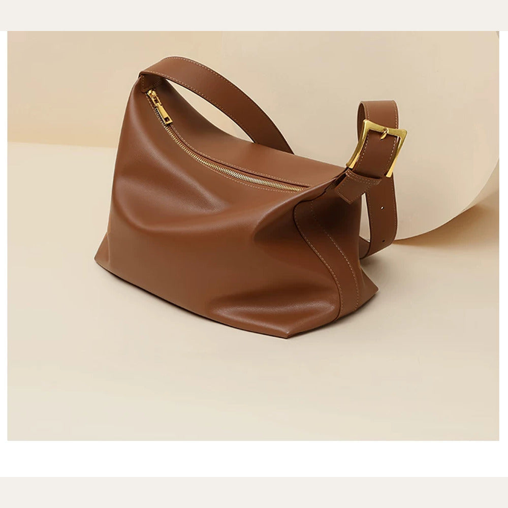 VINEY Genuine Leather Hobo Tote and Shoulder Bag in caramel