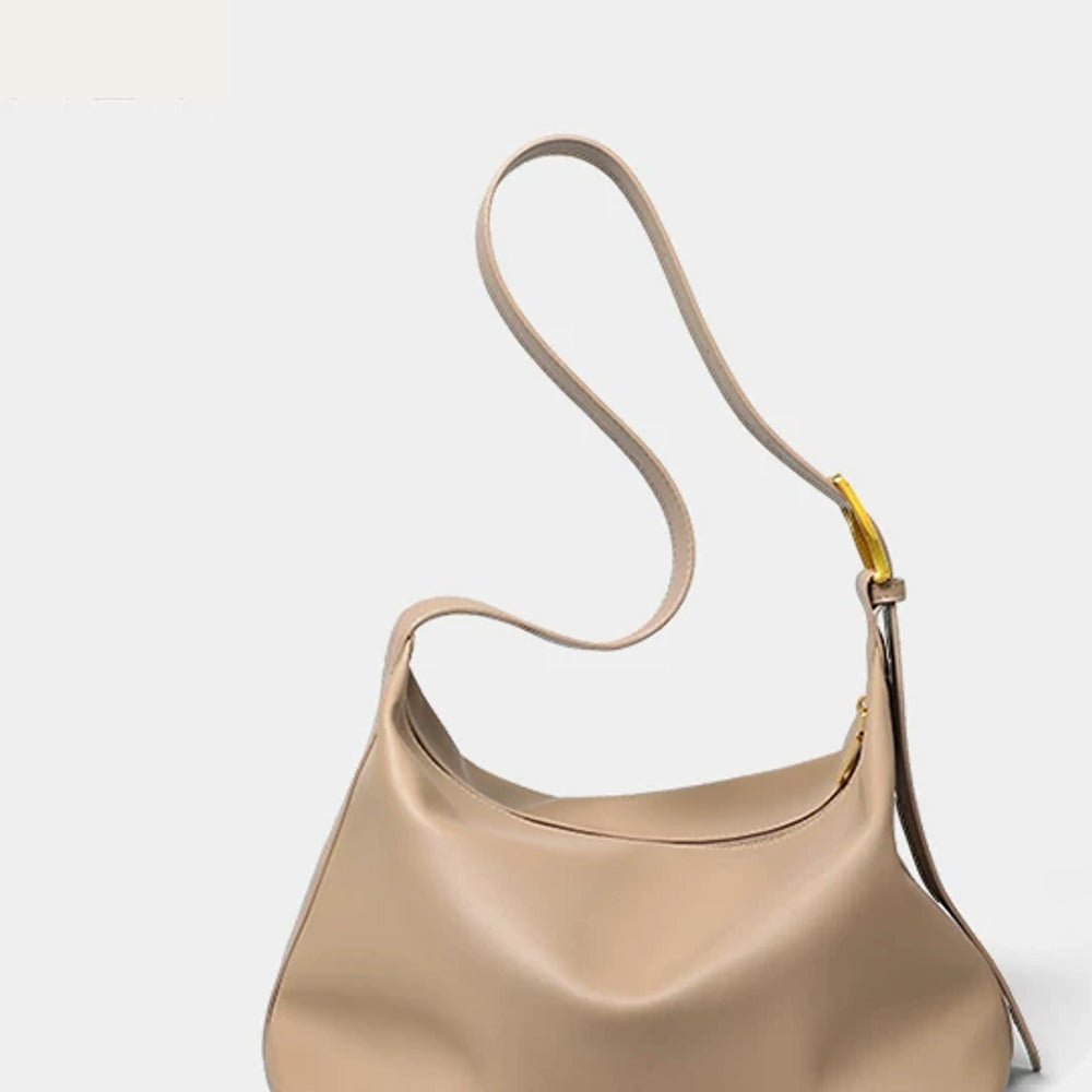 VINEY Genuine Leather Hobo Tote and Shoulder Bag in oatmeal