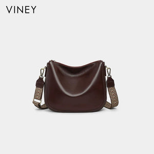 VINEY Genuine Leather Saddle Tote and Crossbody Bag in wine brown
